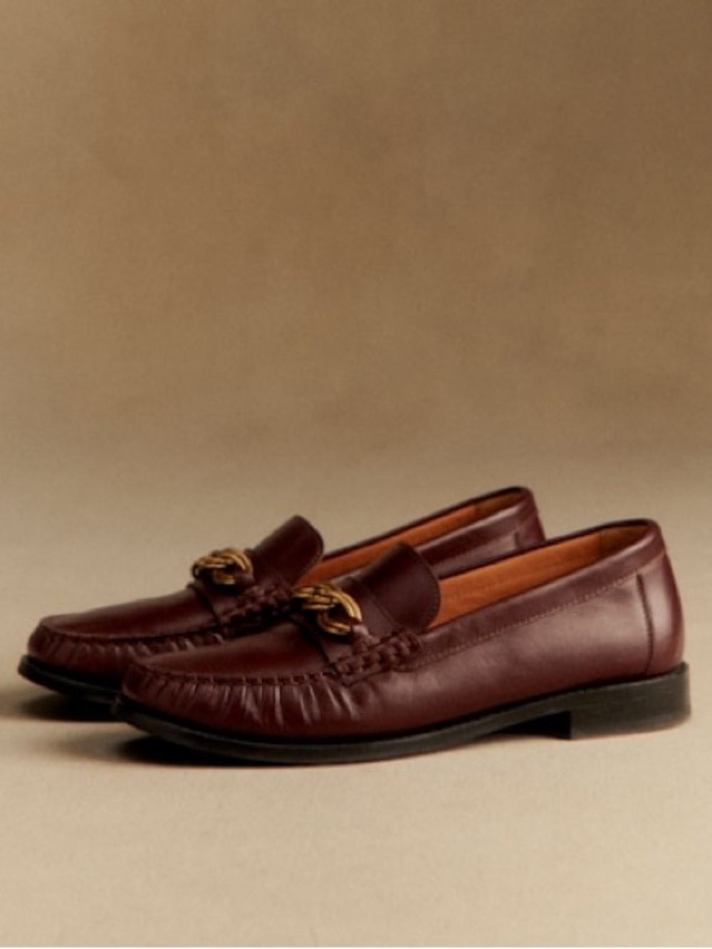 Sézane Smooth Chocolate Brown Leather Chain-Trim Vicky Loafers - Picture 4 of 10